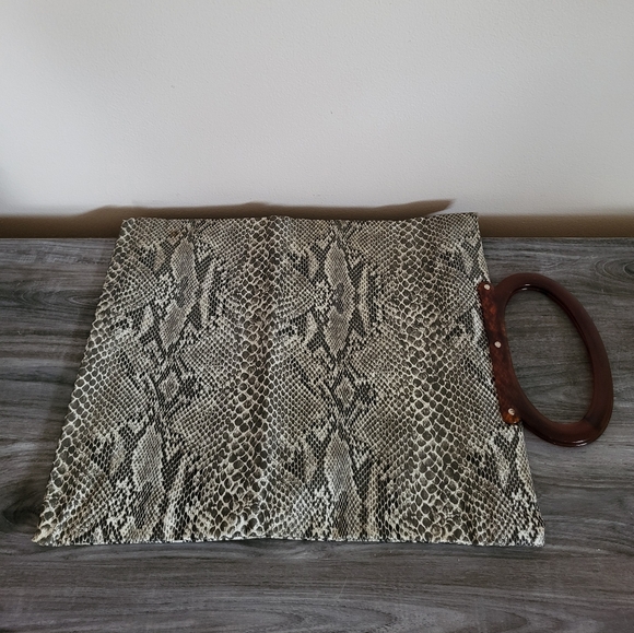 Vintage Snakeskin Foldable Vinyl Tote/Shopper Bag Dual Top Handles - Picture 3 of 7